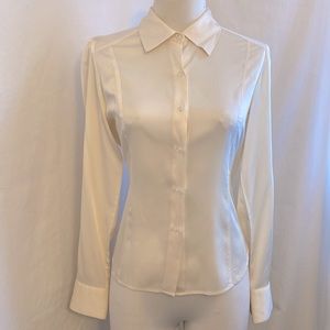 ALFANI Silk Off-White/Cream Business Button Down Blouse.